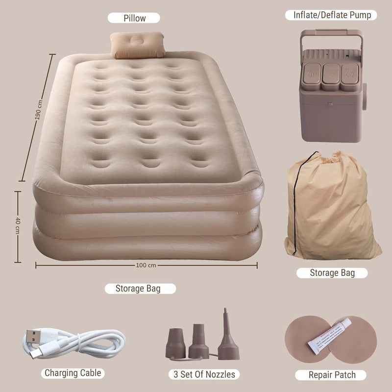 Eworld Portable Air Mattress with Built-in Pump (190 × 100 × 40 cm) – Double Layer Inflatable Bed for Home, Camping & Guest Use | Ultra-Comfortable Waterproof Airbed - Assorted Colors - Image 2